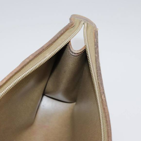 Christian Dior Honeycomb Canvas Clutch Bag PVC Leather Beige Auth bs20832